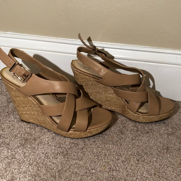 Tan Peep Toe Wedges - Picture 4 of 6